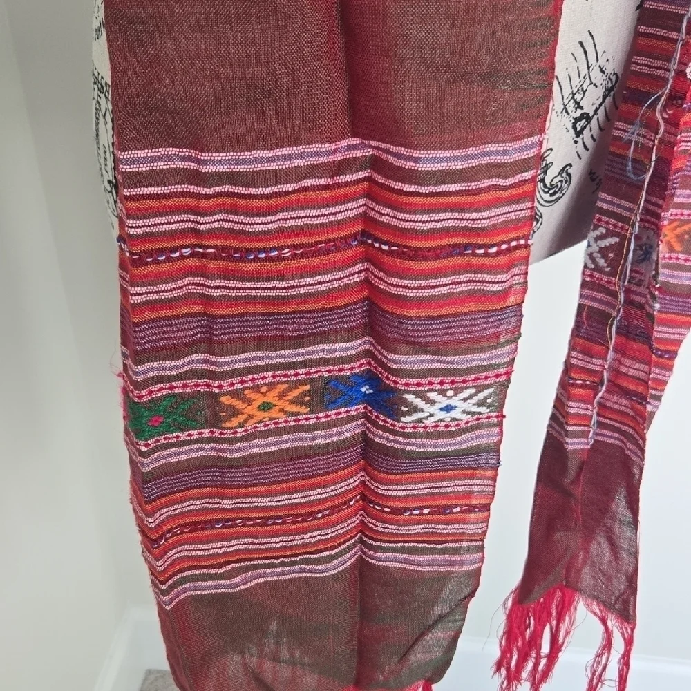 Red and Brown Fringed Scarf